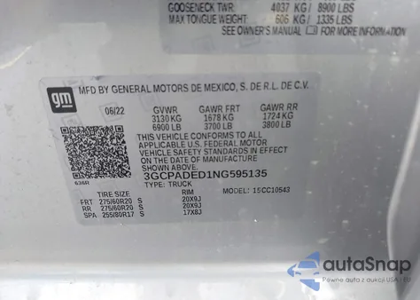 2022 Chevrolet Silverado 1500 2Wd Short Bed Rst z USA, uszkodzony, nr VIN 3GCPADED1NG595135